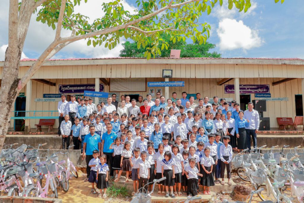 Children receiving school supplies through SSF’s rural educational support in Cambodia, fostering access to learning in underserved provinces.