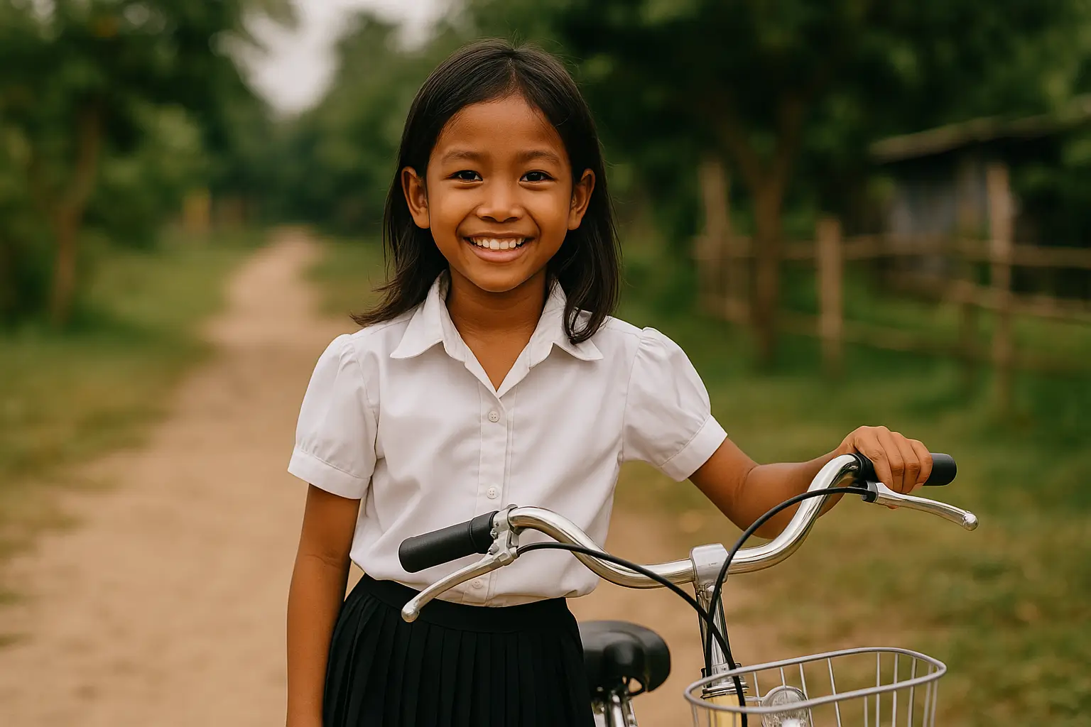 Cambodian children smiling in a rural village, symbolizing hope through fundraising for Cambodian children